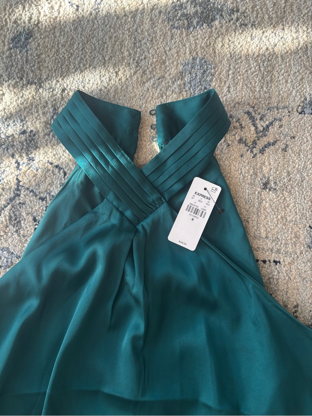 Express Teal One-Shoulder Pleated Crossover Dress